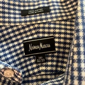 Neiman Marcus Navy and White Patterned Men's Shirt